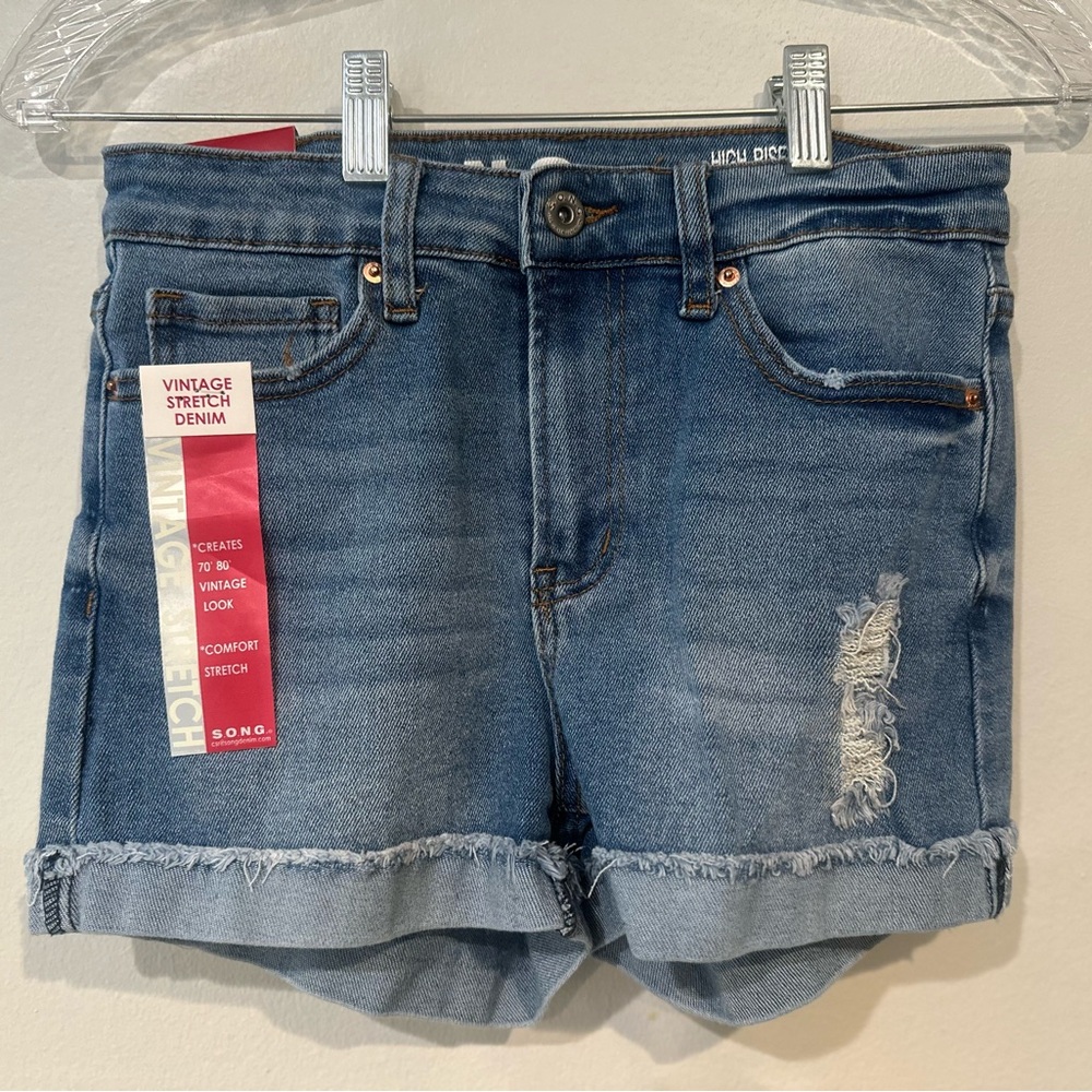 High Rise Distressed Denim Shorts